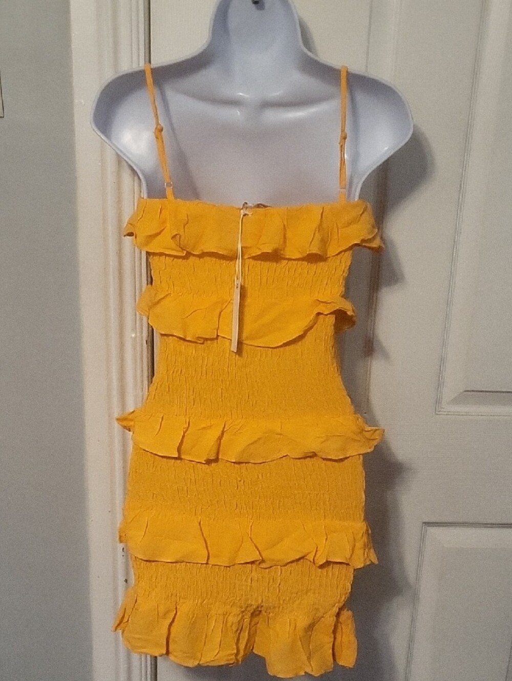 Olivaceous Yellow Ruffled Mini Dress - Picture 3 of 9